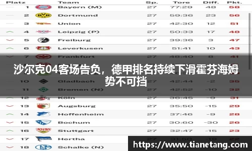 沙尔克04客场告负，德甲排名持续下滑霍芬海姆势不可挡